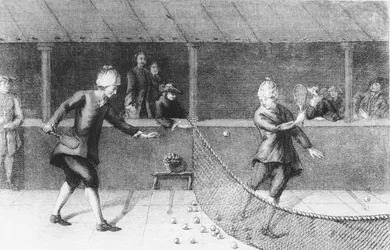 Spelar Jeu de Paume i Paris (gravyr)