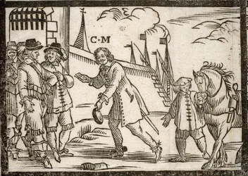 Politiska pamfletter Mazarinade: Mazarin befriar prinsarna i Le Havre, graverat trä