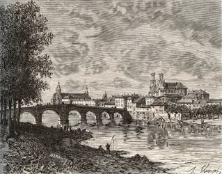 Pont-a-Mousson (Pont a Mousson) - Meurthe-et-Moselle - gravyr i "Frankrike illustrerad: geografi, historia, statistisk administration" av V.-A. Maltbrunt. 1884