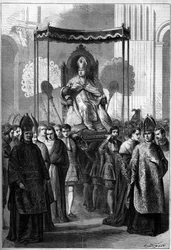 Påven Pius IX (1792-1878) bär procession till Peterskyrkan i Rom (Italien) på palmsöndagen 1861. Gravyr i "" Le Monde Illustré"" nr 209 av den 13 april 1861.