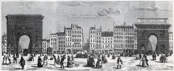 Porte Saint-Denis och rue faubourg Saint Denis - porte saint Martin och rue faubourg Saint-Martin Gravyr i "" Tableau-de-Paris"" av Edmond Texier (1815-1887)