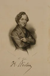 Porträtt och signatur av Hector Berlioz (1803-69)
