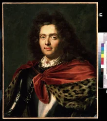 ""Porträtt av en fransk aristokrat från 1700-talet"" Han bär en pälskapape över sin rustning. Fransk skolmålning från mitten av 1700-talet Mikhail Kroshitsky Art Museum, Sevastopol (Sevastopol) Ukraina