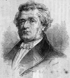 Porträtt av Alphonse Lavallee (1791-?), Nantes affärsman, grundare av Ecole Centrale des Arts et Manufactures (eller Ecole Centrale Paris) som utbildar ingenjörer. Gravyr i ""Le Monde Illustre"" nr 346 den 28 november 1863.