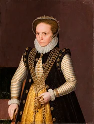 ""Porträtt av en anonym fransk adelsdam"" (Porträtt av en okänd fransk adelsdam) Målning från franska skolan 1560 - Olja på trä Dim 35x27 cm Hallwylska Museet, Stockholm