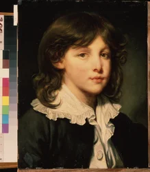 ""Porträtt av en pojke"" (Porträtt av en pojke) Ung tonåring med långt hår. Fransk skolmålning. Pushkin-museet i slutet av 1700-talet, Moskva