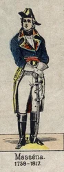 Porträtt till fots av Andre Massena, hertig av Rivoli (1756-1817), Prince of Essling, marechal of Empire”” Bild av Epinal från slutet av 1800-talet.