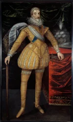 Porträtt till fots av Jean Louis de Nogaret av Valletta (1554-1642) hertig av Epernon. Målning av Franska skolan