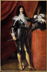 Porträtt till fots av Ludvig XIII (1601-1643) i rustning Målning av den franska skolan på 1600-talet. Musee du chateau de Chambord - Hellängdsporträtt av Ludvig XIII (1601-1643) i rustning. Målning av Engelska skolan på 1600-talet. Museum of the