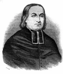 Porträtt av Abbe Theodore Combalot (1798-1873), fransk kyrkoherde, grundare av kongressen för "Religious of the Assumption". Gravyr från 1852.