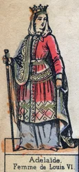 Porträtt av Adele de Savoie (Alix eller Adelaide de Maurienne) (ca 1100-1154), fru till Ludvig VI av Frankrike. (Kapetiska dynasti). Illustration sent 1800-tal.