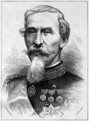 Porträtt av Alfonso Ferrero de La Marmora (1804 - 1878), italiensk general och politiker. Gravyr i "" Den illustrerade världen"" nr 1085 av 19 januari 1878.