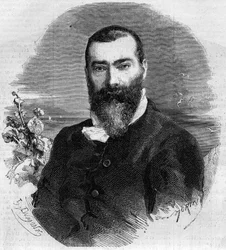 Porträtt av Alphonse Karr (1808-1898), fransk romanförfattare och dramatiker. Gravyr i "" Le Monde Illustré"" nr 145 av 21 januari 1860.