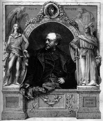 Porträtt av Antoine Augustin Preault (1809-1879), fransk skulptör. Gravyr i "" Den illustrerade världen"" nr 1139 av 25 januari