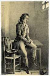 Porträtt av Antoine Barnave (1761-1793), fransk revolutionär fängslad. - i "Galerie historique de la Revolution Française" "av Albert Maurin, ed. Paris 1843