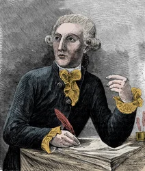 Porträtt av Antoine Laurent de Lavoisier (1743-1794), fransk kemist - Porträtt av Antoine Laurent de Lavoisier (1743-1794), fransk kemist - Gravyr i "Sciences à la gratete de tous - physics et chimie populaires" av Alexis Clerc - End 1800-talet - P