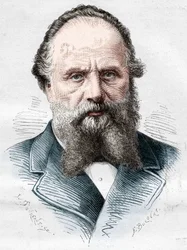 Porträtt av Aristide Boucicaut (1810-1877), fransk handlare, chef för varuhusen i Bon Marche. Gravyr i "" Le Monde Illustré"" nr 1082 av 5 januari 1878.