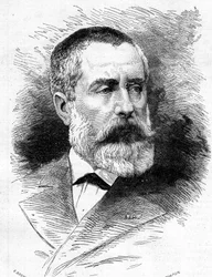 Porträtt av Auguste Emmanuel Vaucorbeil (1821-1884), fransk kompositör och chef för Parisoperan. Gravyr i "" Le Monde Illustré"" nr 1165 av 26 juli 1879.