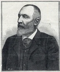 Porträtt av Auguste Scherer-Kestner (Scheurer Kestner) (1833 -1899), kemist, industriman och Alsace-politiker. Gravyr från 1897. Privat samling.