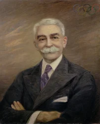 Porträtt av baron Pierre de Coubertin (1863-1937)