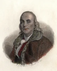 Porträtt av Benjamin Franklin (1706-1790), amerikansk fysiker, filosof och politiker. i "Portraits des Hommes Useful"