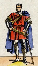 Porträtt av Bertrand du Guesclin (Duguesclin) (v. 1320-1380) ansluten från Frankrike.