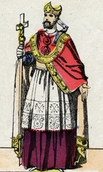 Porträtt av Bonifatius (v.675-754), ärkebiskop av Mainz som evangeliserade Tyskland och omorganiserade Franc Clerge.