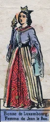 Porträtt av Bonne de Luxembourg (1315-1349), fru till Johannes II av Frankrike. (Kapetiska dynasti). Illustration sent 1800-tal.