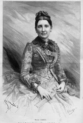Porträtt av Cecile Carnot (nee Dupont-White eller Dupont White) (1841-1898), fru till Sadi Carnot, Frankrikes president. Gravyr i "" Le Monde Illustré"" nr 1678 av 25 maj 1889.