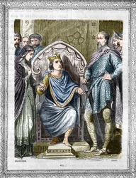 Porträtt av Karl III kallad den enkla (879-929). Gravyr i "Historien om påvarna-kungarna-drottningarna och kejsarna genom århundradena"" av Maurice Lachatre