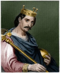 Porträtt av Karl II den skallige (823 - 877), kung av Frankrike - i "Histoire des Francais"" av Lavallee, gravyr, sd.