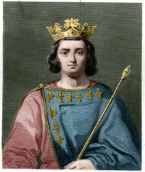 Porträtt av Karl IV Bel (1294 - 1328), kung av Frankrike - i "" Histoire des Francais"" av Lavallee, gravyr, sd.