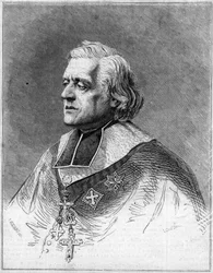 Porträtt av Charles Joseph Eugene de Mazenod (1782-1861), eveque av Marseille. Porträtt av gravyr i "" The Illustrous World"" nr 216 av 1 juni
