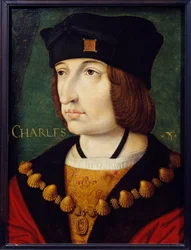 Porträtt av Karl VIII (1470-1498) son till Ludvig XI Målning av den franska skolan på 1500-talet av Jean Perreal. Dämpa. 0,36x0,27 m. Musee Conde, Chantilly