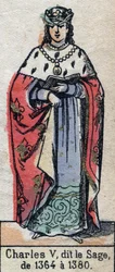 Porträtt av Karl V av Frankrike, känd som Karl den vise (1338-1380) (kapeternas dynasti). Illustration sent 1800-tal.
