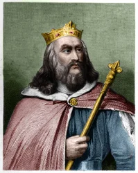 Porträtt av Clotaire (Clothaire) II (584 - 628), kung av Neustrien och kung av frankerna - i "" Histoire des Francais"" av Lavallee, gravyr, sd.