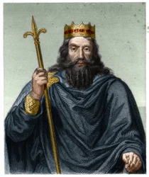 Porträtt av Clovis I (v. 466 - 511), frankernas kung - i "Histoire des Francais"" av Lavallee, gravyr, sd.