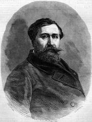 Porträtt av greve Alfred Emilien de Nieuwerkerke (1811-1892), fransk skulptör och hög tjänsteman. Gravyr i "" Le Monde Illustré"" nr 212 av 4 maj 1861.