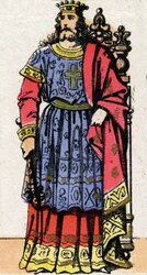 Porträtt av Dagobert 1:e (v.600-639) kung av Austrasien (623 till 629), kung av alla franker (629 till 634), kung av Neustrien och Bourgogne (634 till 639).