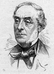 Porträtt av Ernest Legouve (1807-1903), fransk poet, romanförfattare, dramatiker, essäist och akademiker. Gravyr i "" Le Monde Illustré"" nr 883 av 14 mars 1874.