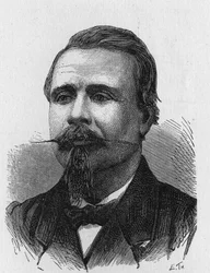 Porträtt av Eugène Godard (1827 - 1890), fransk flygkonstnär - i "" Album of Science; berömda forskare; Stora upptäckter””” 1896.
