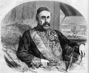 Porträtt av Fouad (Fuad) Pasha (1815-1869), turkisk politiker och ambassadör. Gravyr av Morin i ""The Illustrous World"" nr 65 den 10 juli