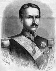 Porträtt av Francois II (1836-1894), kung av Neapel. Gravyr i "" Le Monde Illustré"" nr 172 av 28 juli 1860.