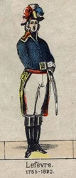 Porträtt av Francois Joseph Lefebvre (1755-1820) hertig av Dantzig och av imperiet, par av Frankrike, sedan baron och par av Frankrike marechal av imperiet. Bild på Epinal från slutet av 1800-talet.