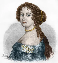 Porträtt av Francoise Athenais (Francoise-Athenais) av Rochechouart Mortemart, Marquise de Montespan (eller Madame de Montespan) (1640-1707). Gravyr från 1879.