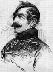 Porträtt av Franz von Schlick (1789-1862), fältmarechal, generalbefälhavare för den österrikiska armén i Italien under Risorgimento 1859. Gravyr i "" Le Monde Illustré"" nr 115 den 25 juni