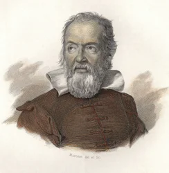 Porträtt av Galileo Galilei dit Galilee (1564-1642), fysiker, matematiker och italiensk astronom. i "Porträtt av nyttiga män"