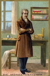 Porträtt av George Stephenson (1781-1848). Kromolitografi från slutet av 1800-talet.