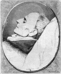 Porträtt av Henri Lacordaire (1802-1861). Fransk präst och dominikan, på sin dödsbädd. Gravyr i "" Le Monde Illustré"" nr 243 av den 7 december 1861.