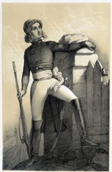 Porträtt av Henri du Vergier, greve av La Rochejaquelein (eller Verger de La Rochejacquelein) (1772-1794) - i "Galerie historique de la Revolution francaise" av Albert Maurin